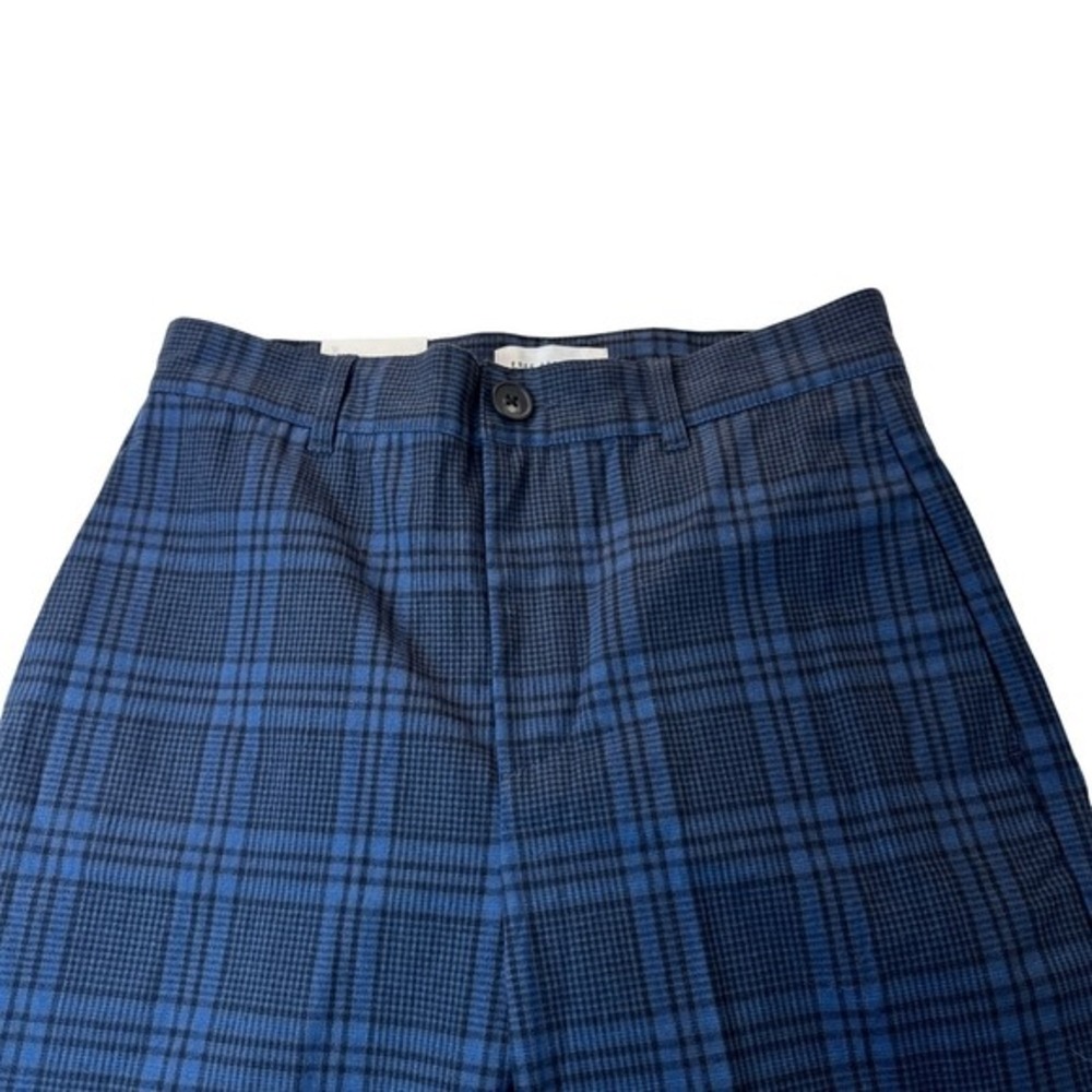 NWT Free Assembly Crop Kick Flare Trouser Women Size 2 Blue Plaid Cotton Stretch - Picture 5 of 15